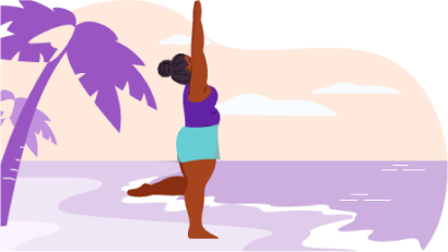 a cartoon image of a woman exercising on a beach