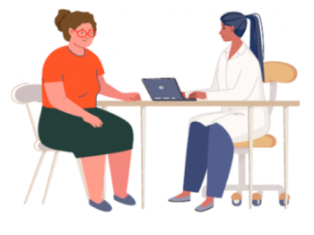 cartoon image of a doctor and patient